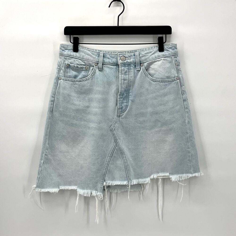 Free People Going Rogue Distressed Mini Skirt in Tidal Wave Blue size 29
